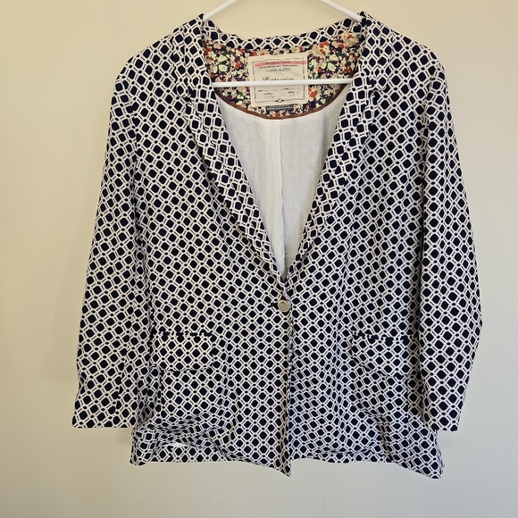 Cartonnier Navy Southwark Blazer Geometric Print Size Large from Anthro - Picture 2 of 10
